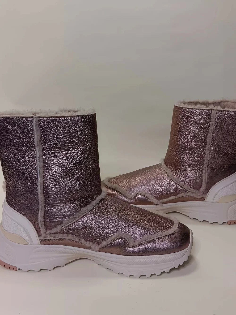 Coach Metallic Rose Gold Shearling Winter Boots